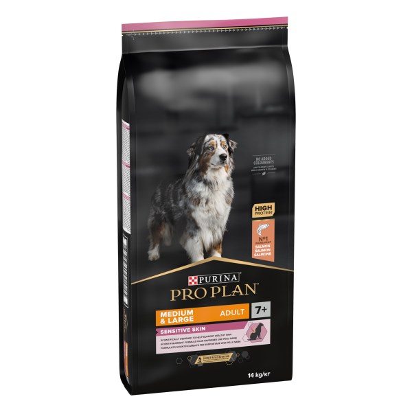 Pro Plan Sensitive Skin Medium and Large Adulto 7+ Salmão