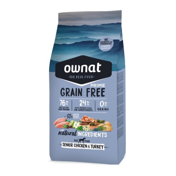 Ownat Prime Grain Free Cão Sénior Frango e Peru